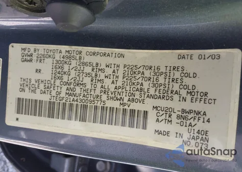 2003 Toyota Highlander Limited V6 from USA, damaged, VIN JTEGF21A430095775